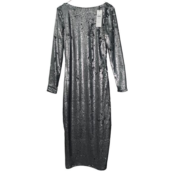 Calvin Klein Sequin Midi Dress Silver- Medium - Picture 2 of 9